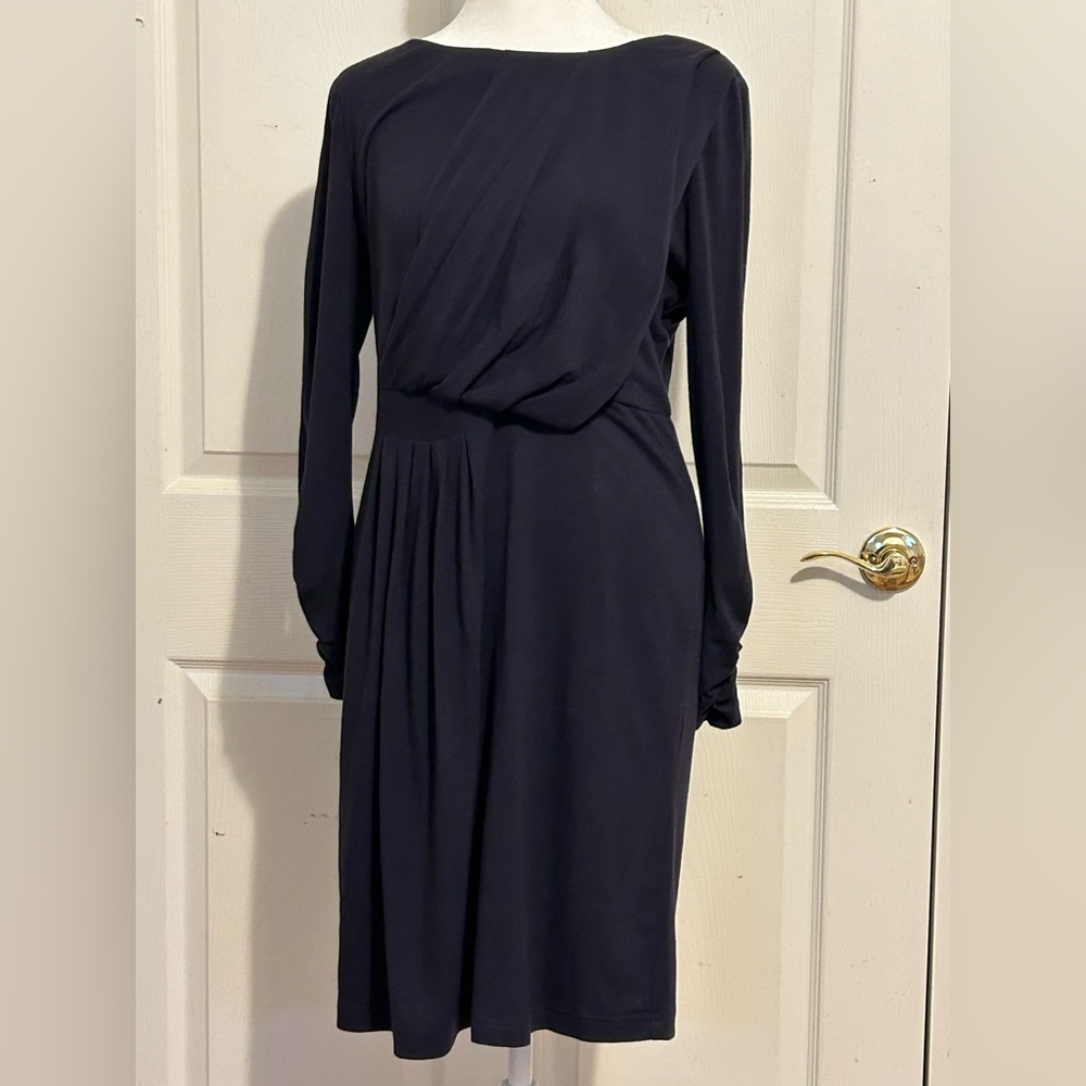 Adrianna Papell navy draped and pleated dress